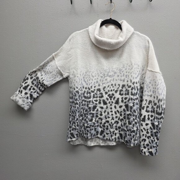 Vintage Havana Sweater Womens Small White Gray Cowl Neck Leopard Ombre Pullover - Picture 1 of 8